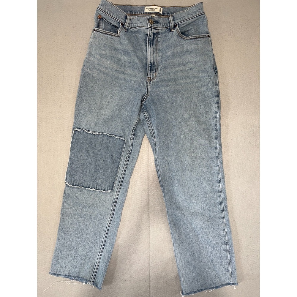 Abercrombie & Fitch Ankle Straight Jeans Mens 30 Blue Denim Frayed Hem High Rise
